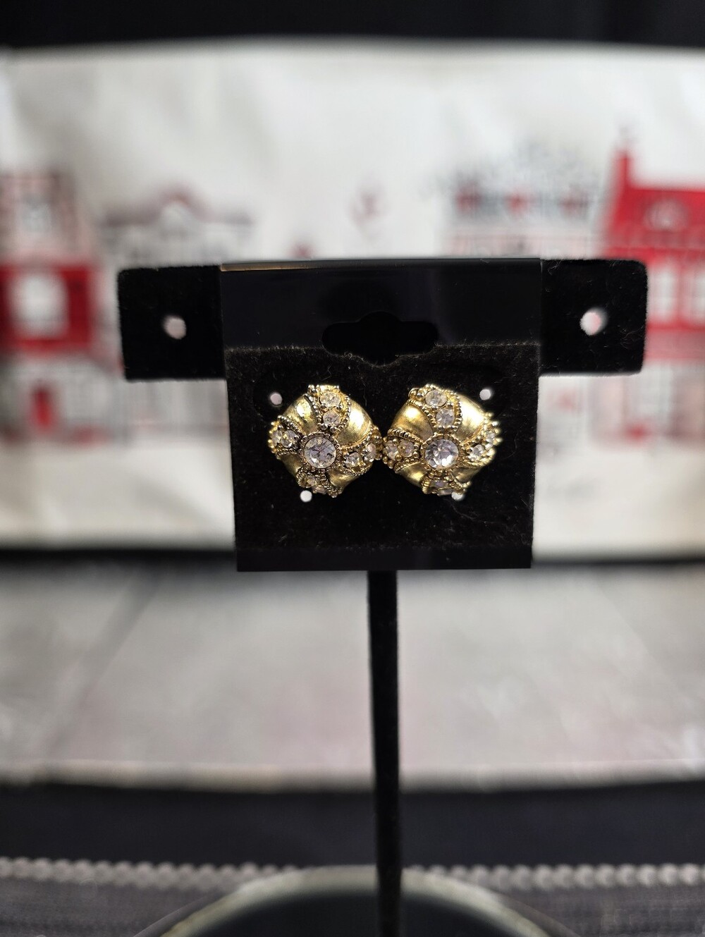 Designer Modern Modernist Gold Tone Sparkling Button Earrings